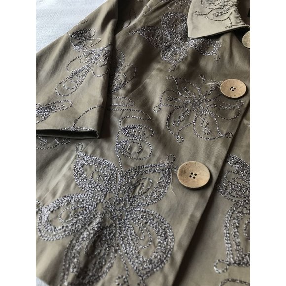 Trenz, Women’s Beige Jacket, Wooden Button Up, Floral Embroidered, Size S - Picture 2 of 7